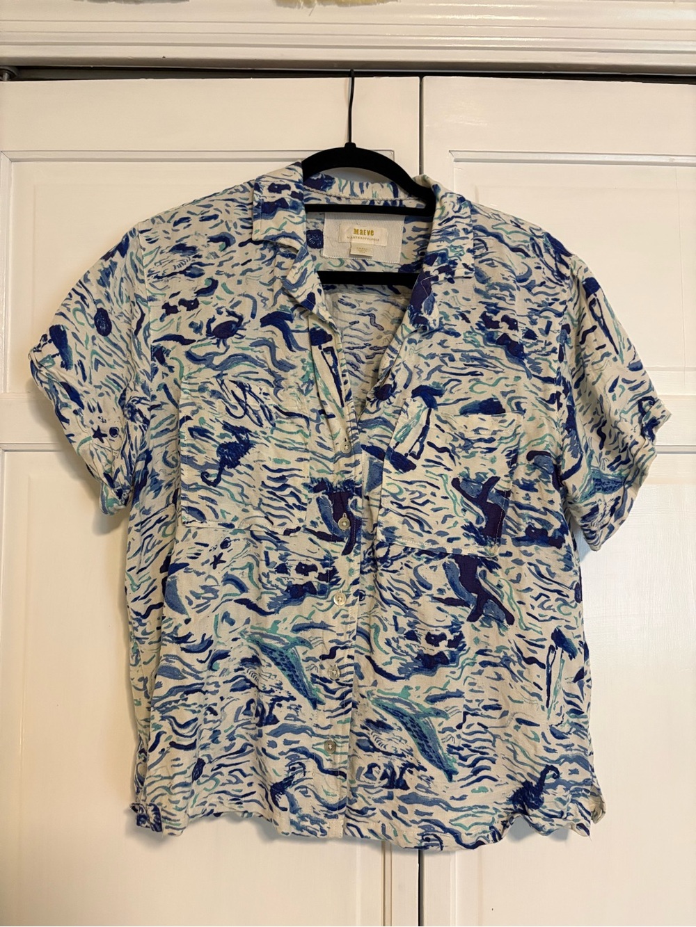 Maeve Blue Wave Print Short-Sleeve Women’s Shirt